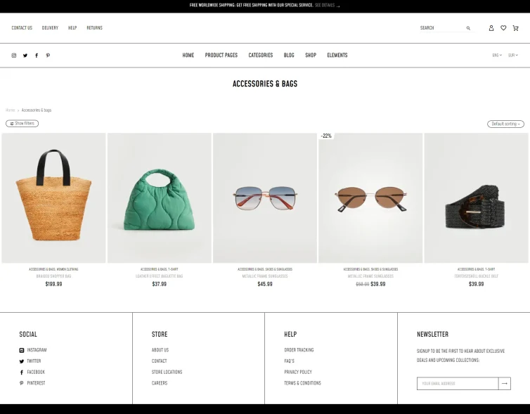 Fashion Shop Accessories and Bags Page for Desktop
