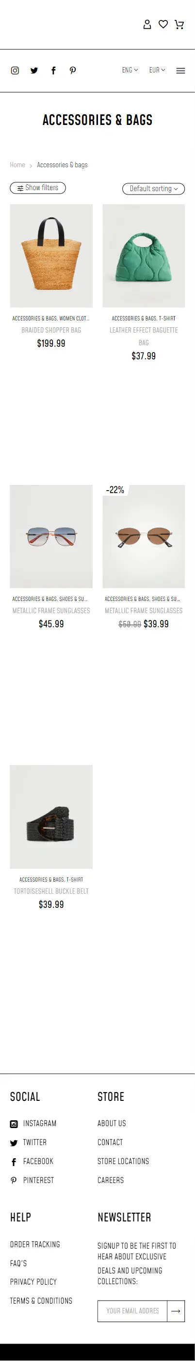 Fashion Shop Accessories and Bags Page for Mobile