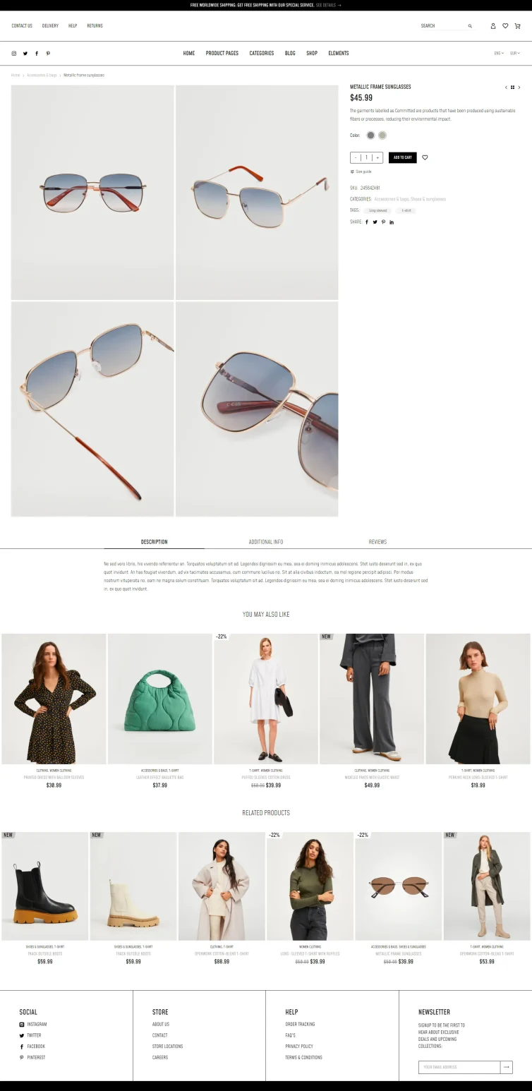 Fashion Shop Product Page for Desktop